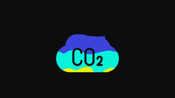 Yellow Co2 Emissions Cloud Icon Isolated Black Background Carbon Dioxide — Wideo stockowe