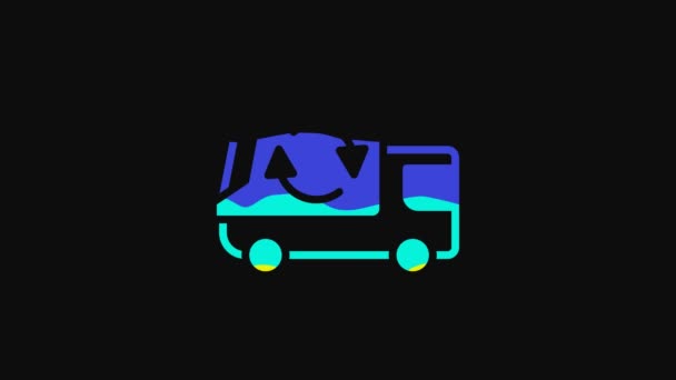 Yellow Garbage Truck Icon Isolated Black Background Video Motion Graphic — ストック動画