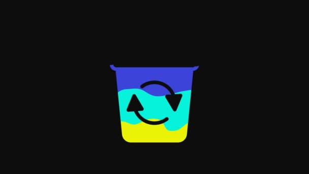 Yellow Recycle Bin Recycle Symbol Icon Isolated Black Background Trash — Video Stock