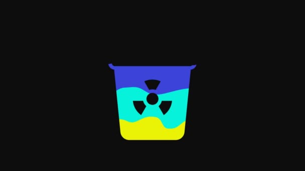 Yellow Infectious Waste Icon Isolated Black Background Tank Collecting Radioactive — Vídeo de Stock