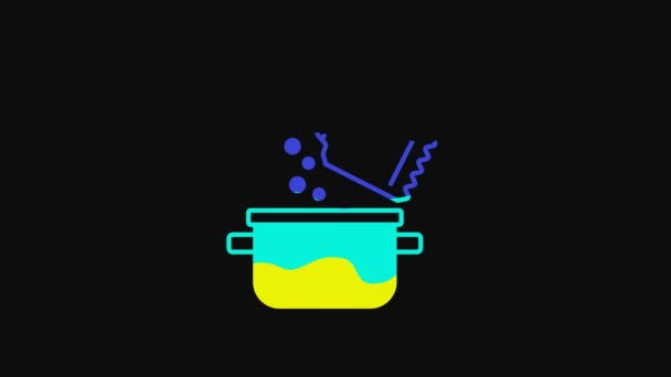 Yellow Cooking Pot Spice Icon Isolated Black Background Boil Stew — Vídeo de Stock
