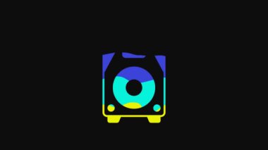 Yellow Stereo speaker icon isolated on black background. Sound system speakers. Music icon. Musical column speaker bass equipment. 4K Video motion graphic animation.