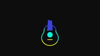 Yellow Guitar icon isolated on black background. Acoustic guitar. String musical instrument. 4K Video motion graphic animation.