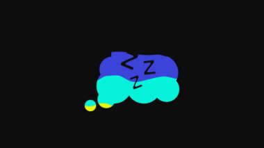 Yellow Sleepy icon isolated on black background. Sleepy zzz talk bubble. 4K Video motion graphic animation.