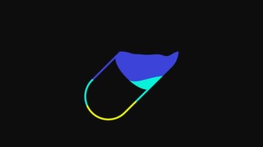 Sarı uyku hapı ikonu siyah arka planda izole edilmiş. 4K Video hareketli grafik canlandırması.