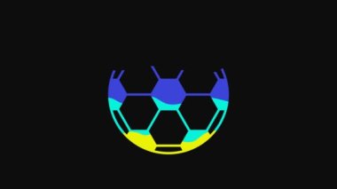 Yellow Soccer football ball icon isolated on black background. Sport equipment. 4K Video motion graphic animation.