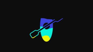 Yellow Kayak and paddle icon isolated on black background. Kayak and canoe for fishing and tourism. Outdoor activities. 4K Video motion graphic animation.
