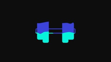 Yellow Dumbbell icon isolated on black background. Muscle lifting, fitness barbell, sports equipment. 4K Video motion graphic animation.
