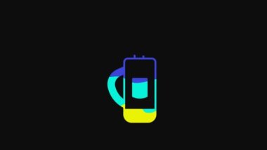 Yellow Golf bag with clubs icon isolated on black background. 4K Video motion graphic animation.