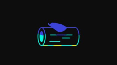 Yellow Wooden log icon isolated on black background. Stack of firewood. 4K Video motion graphic animation.