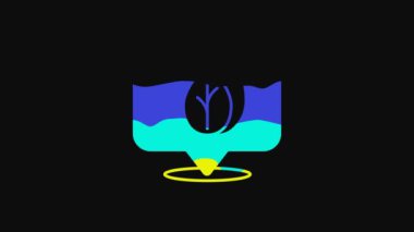 Yellow Location pin with leaf inside icon isolated on black background. Leaves sign. Fresh natural product symbol. 4K Video motion graphic animation.