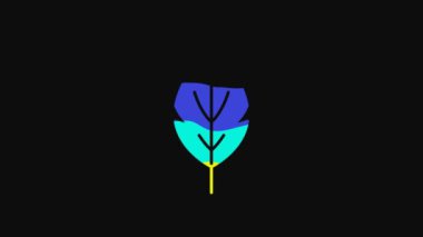 Yellow Leaf icon isolated on black background. Leaves sign. Fresh natural product symbol. 4K Video motion graphic animation.