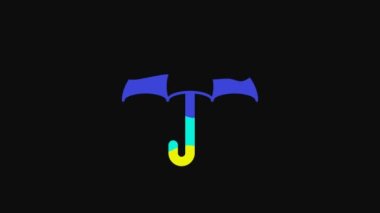 Yellow Umbrella icon isolated on black background. Insurance concept. Waterproof icon. Protection, safety, security concept. 4K Video motion graphic animation.