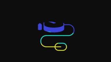 Yellow Graduation cap with mouse icon isolated on black background. World education symbol. Online learning or e-learning concept. 4K Video motion graphic animation.