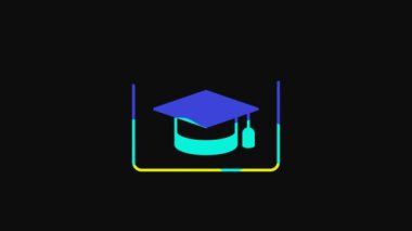 Yellow Online education and graduation icon isolated on black background. Online teacher on monitor. Webinar and video seminar learning. 4K Video motion graphic animation.
