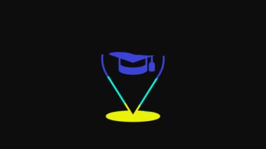 Yellow Online education and graduation icon isolated on black background. Online teacher on monitor. Webinar and video seminar learning. 4K Video motion graphic animation.