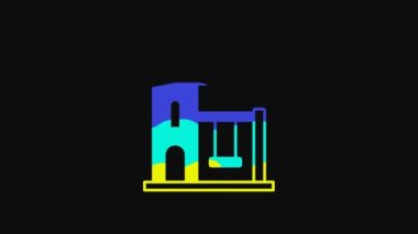 Yellow Swing for kids summer games on playground icon isolated on black background. Outdoor entertainment equipment. 4K Video motion graphic animation.