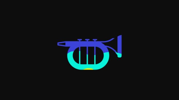 Жовта Піктограма Труби Ізольована Чорному Тлі Музичний Інструмент Відео Рух — стокове відео