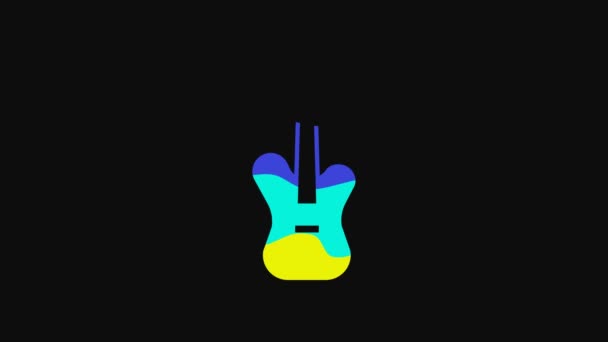 Gul Elektrisk Bas Gitarr Ikon Isolerad Svart Bakgrund Video Motion — Stockvideo