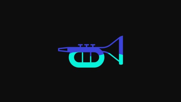 Yellow Trumpet Icon Isolated Black Background Musical Instrument Video Motion — Wideo stockowe