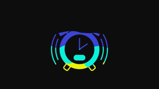 Yellow Alarm Clock Icon Isolated Black Background Wake Get Concept — Wideo stockowe