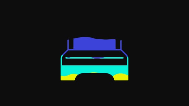 Yellow Big Bed Two One Person Icon Isolated Black Background — ストック動画