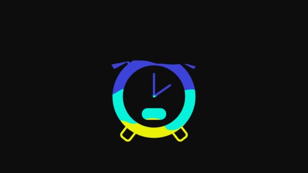 Icono Reloj Despertador Amarillo Aislado Sobre Fondo Negro Despierta Levántate — Vídeos de Stock