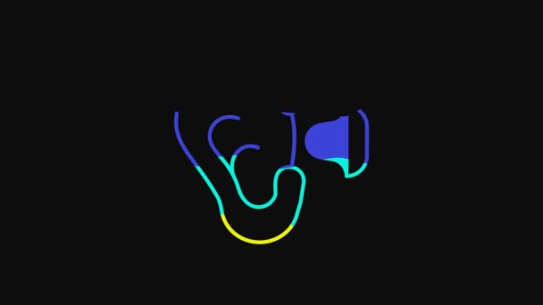 Жовті Вушні Пробки Значок Вуха Ізольовані Чорному Тлі Знак Роз — стокове відео