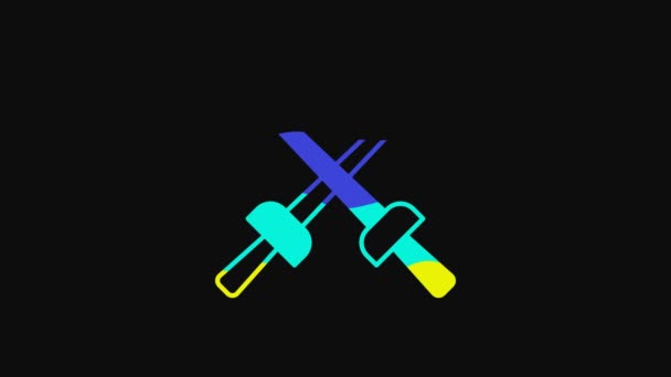 Yellow Fencing Icon Isolated Black Background Sport Equipment Video Motion — Vídeo de Stock
