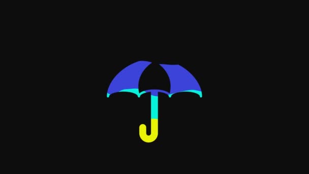 Желтый Umbrella Дождь Капли Значок Изолирован Черном Фоне Водонепроницаемый Значок — стоковое видео