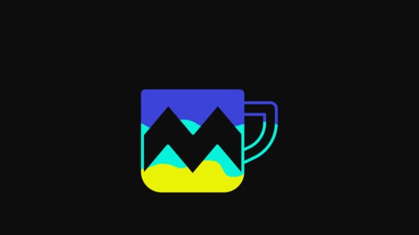 Yellow Cup Tea Icon Isolated Black Background Video Motion Graphic — Video Stock