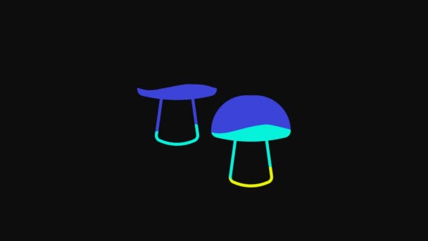 Yellow Mushroom Icon Isolated Black Background Video Motion Graphic Animation — Vídeos de Stock