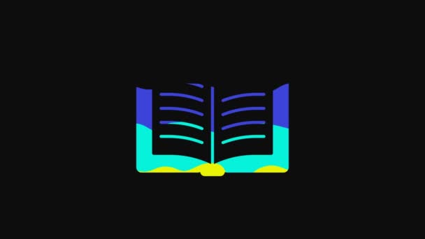Yellow Open Book Icon Isolated Black Background Video Motion Graphic — Vídeo de stock