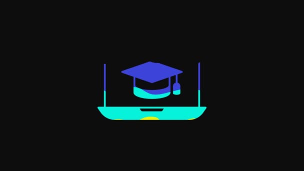 Yellow Graduation Cap Screen Laptop Icon Isolated Black Background Online — Video Stock