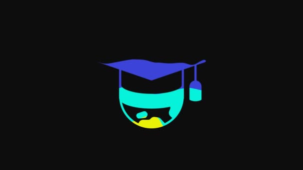Yellow Graduation Cap Globe Icon Isolated Black Background World Education — Stockvideo