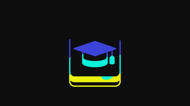 Yellow Online Education Graduation Icon Isolated Black Background Online Teacher — ストック動画