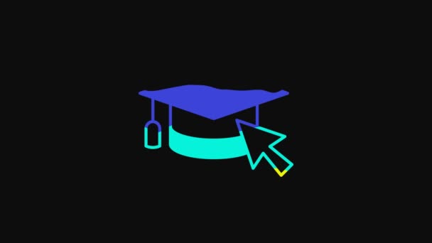옐로우 대학원 모자에 아이콘 배경에 분리되어 있습니다 교육의 온라인 비디오 — 비디오