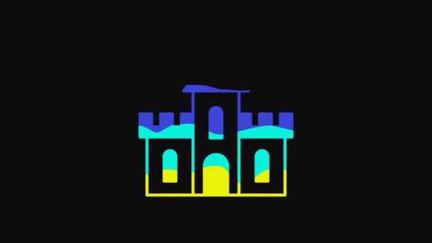 Yellow Sand Castle Icon Isolated Black Background Video Motion Graphic — Stok video