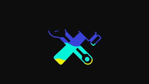 Yellow Crossed Hammer Wrench Spanner Icon Isolated Black Background Hardware — 비디오