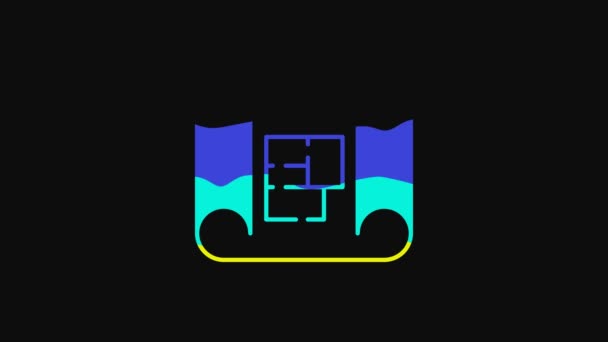 Yellow House Plan Icon Isolated Black Background Video Motion Graphic — Wideo stockowe
