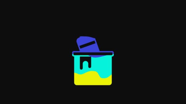 Yellow Paint Bucket Brush Icon Isolated Black Background Video Motion — Vídeo de stock