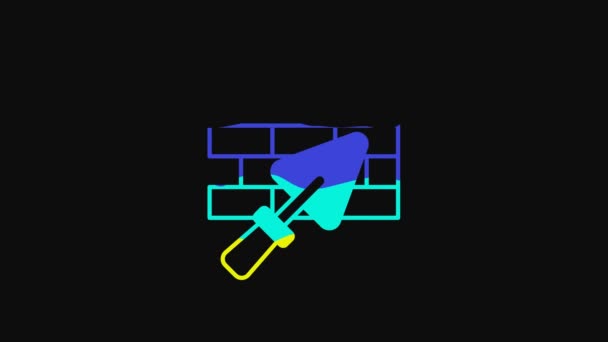 Yellow Brick Wall Trowel Icon Isolated Black Background Video Motion — Video