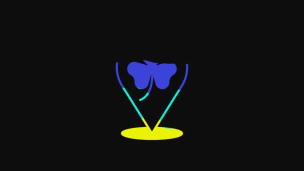 Yellow Clover Trefoil Leaf Icon Isolated Black Background Happy Saint — Stock videók