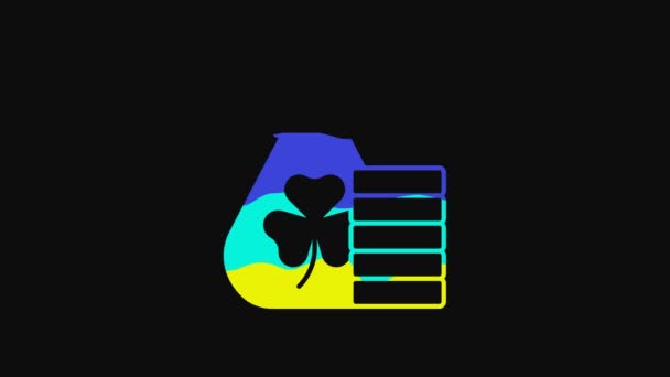Yellow Money Bag Clover Trefoil Leaf Icon Isolated Black Background — Stock video