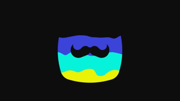 黒の背景に黄色のマスタッシュアイコンが隔離されている バーバーショップのシンボル 顔のヘアスタイル 4Kビデオモーショングラフィックアニメーション — ストック動画