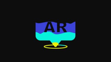 Yellow Augmented reality AR icon isolated on black background. Virtual futuristic wearable devices. 4K Video motion graphic animation.