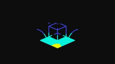 Yellow 3d modeling icon isolated on black background. Augmented reality or virtual reality. 4K Video motion graphic animation.