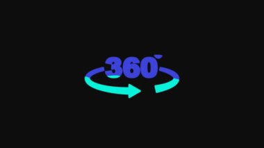 Yellow 360 degree view icon isolated on black background. Virtual reality. Angle 360 degree camera. Panorama photo. 4K Video motion graphic animation.