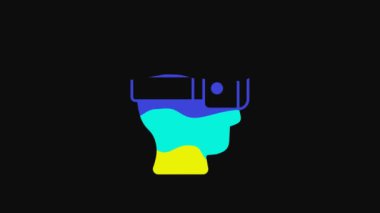 Yellow Virtual reality glasses icon isolated on black background. Stereoscopic 3d vr mask. Optical head mounted display. 4K Video motion graphic animation.