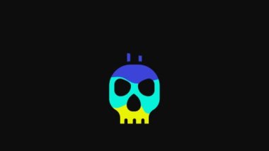 Yellow Burning candle on a skull icon isolated on black background. Day of dead. 4K Video motion graphic animation.